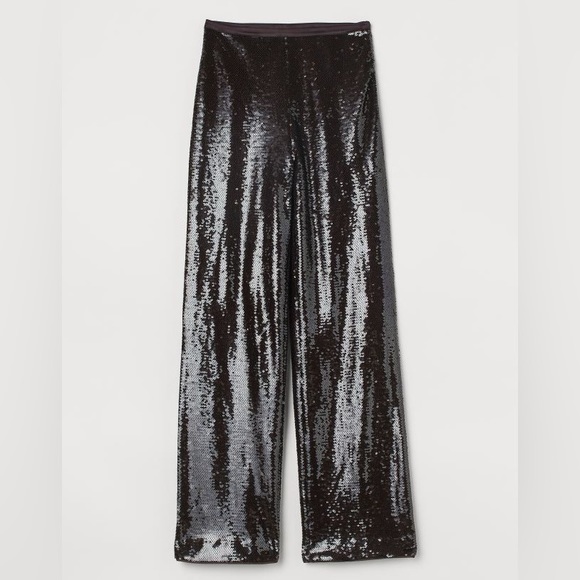 Dark brown Straight-leg Sequined Pants - Picture 1 of 5